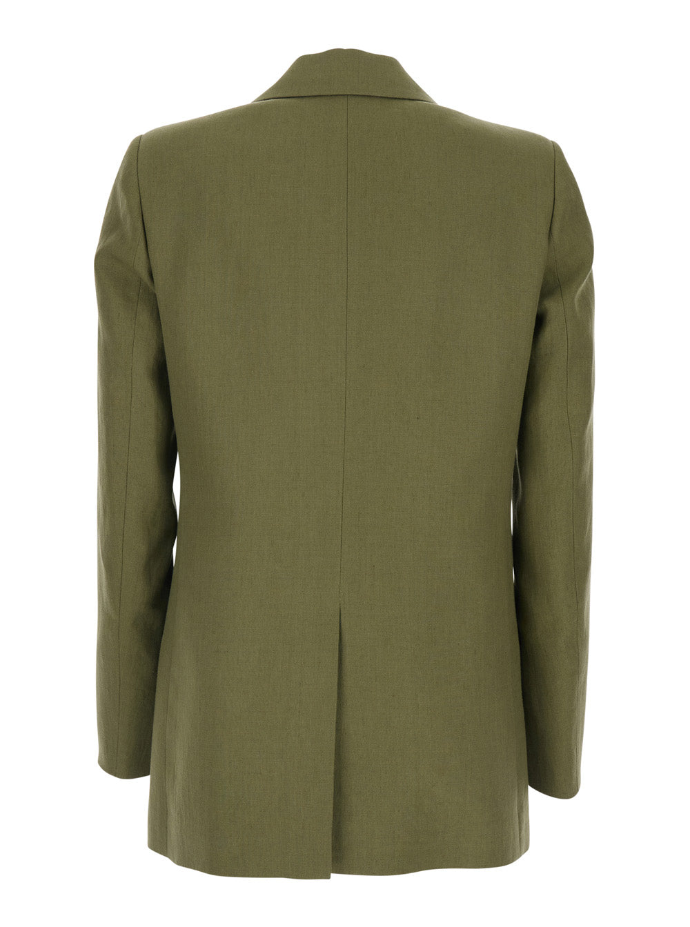 Double-breasted jacket with peak revers in green viscose for women Linen Blazers