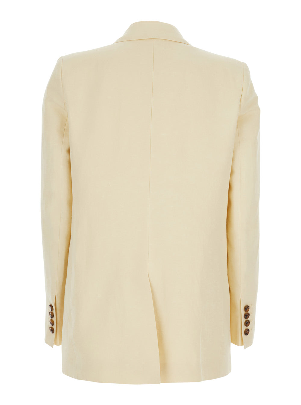 Beige Double-breasted Jacket in Linen and Silk Blend for Women Blazers