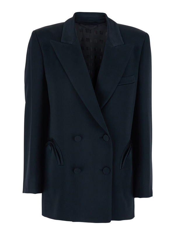Double-Breasted Jacket Blue Viscose Blazers