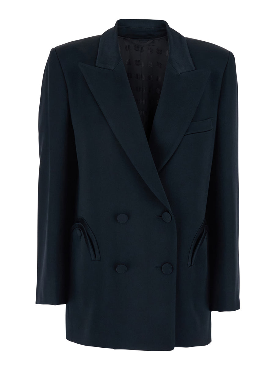 Double-Breasted Jacket Blue Viscose Blazers
