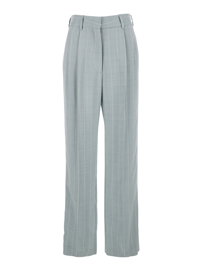 Blue Striped Pants PTMPA01AFYAY01 in Viscose for Women Light Polyester Trousers