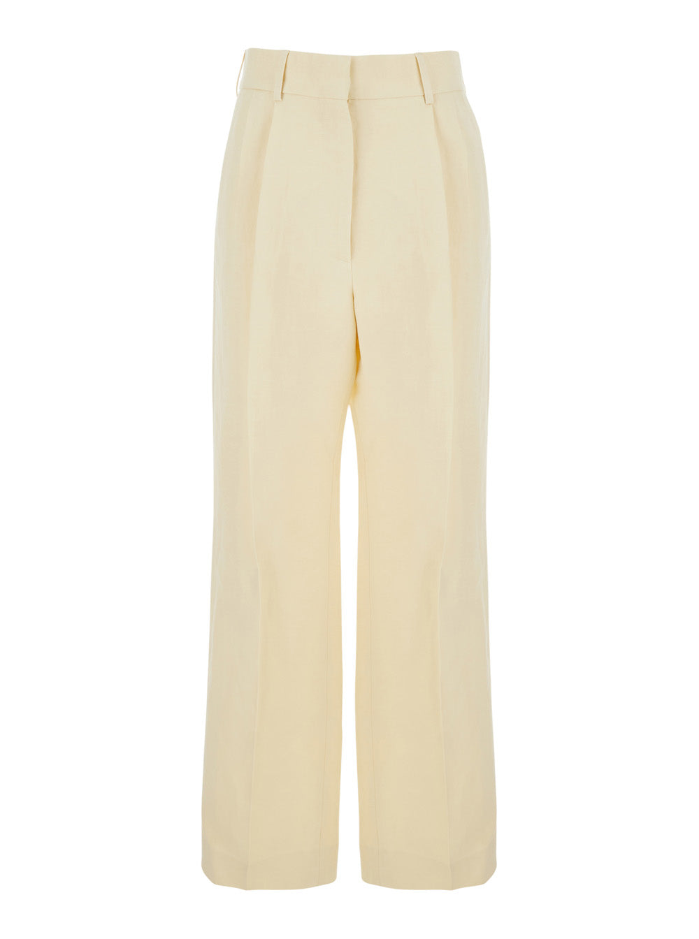 Pants PTMPA01SVBESSE Beige with two side pockets in linen blend for Women Silk Trousers