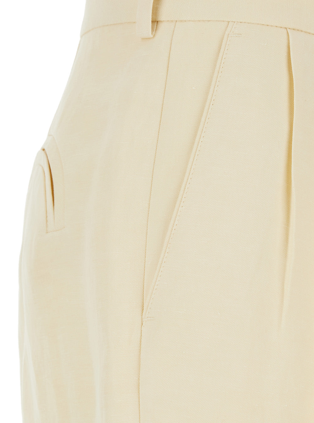 Pants PTMPA01SVBESSE Beige with two side pockets in linen blend for Women Silk Trousers