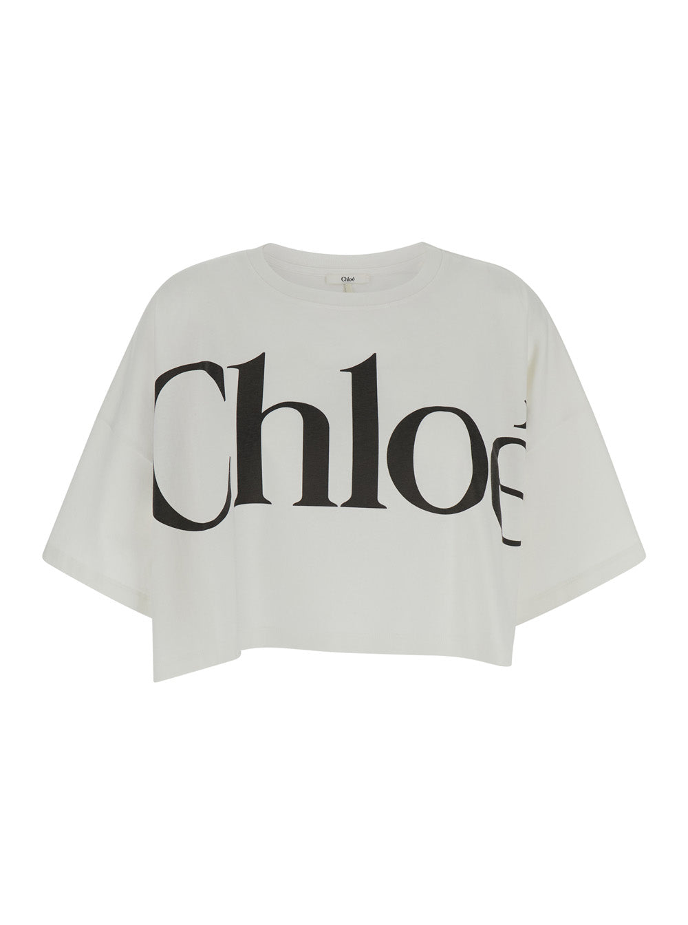 White Crop T-Shirt with Logo Lettering in Cotton Woman Tshirts And Polo Shirts