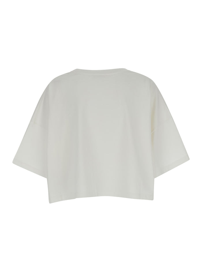 White Crop T-Shirt with Logo Lettering in Cotton Woman Tshirts And Polo Shirts