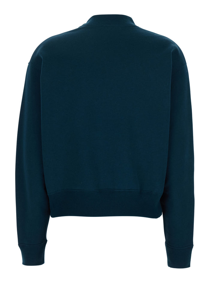 Crewneck Sweatshirt with Logo Lettering Print in Blue for Women Blu Cotton Jersey