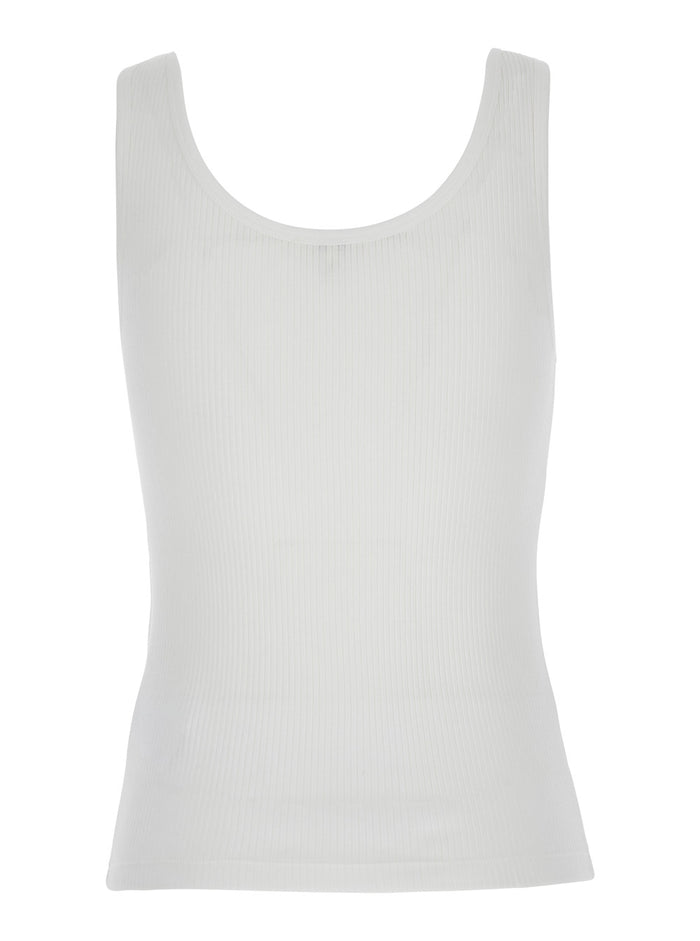 White Top with Embroidered Logo on the Front in Cotton Woman Tops