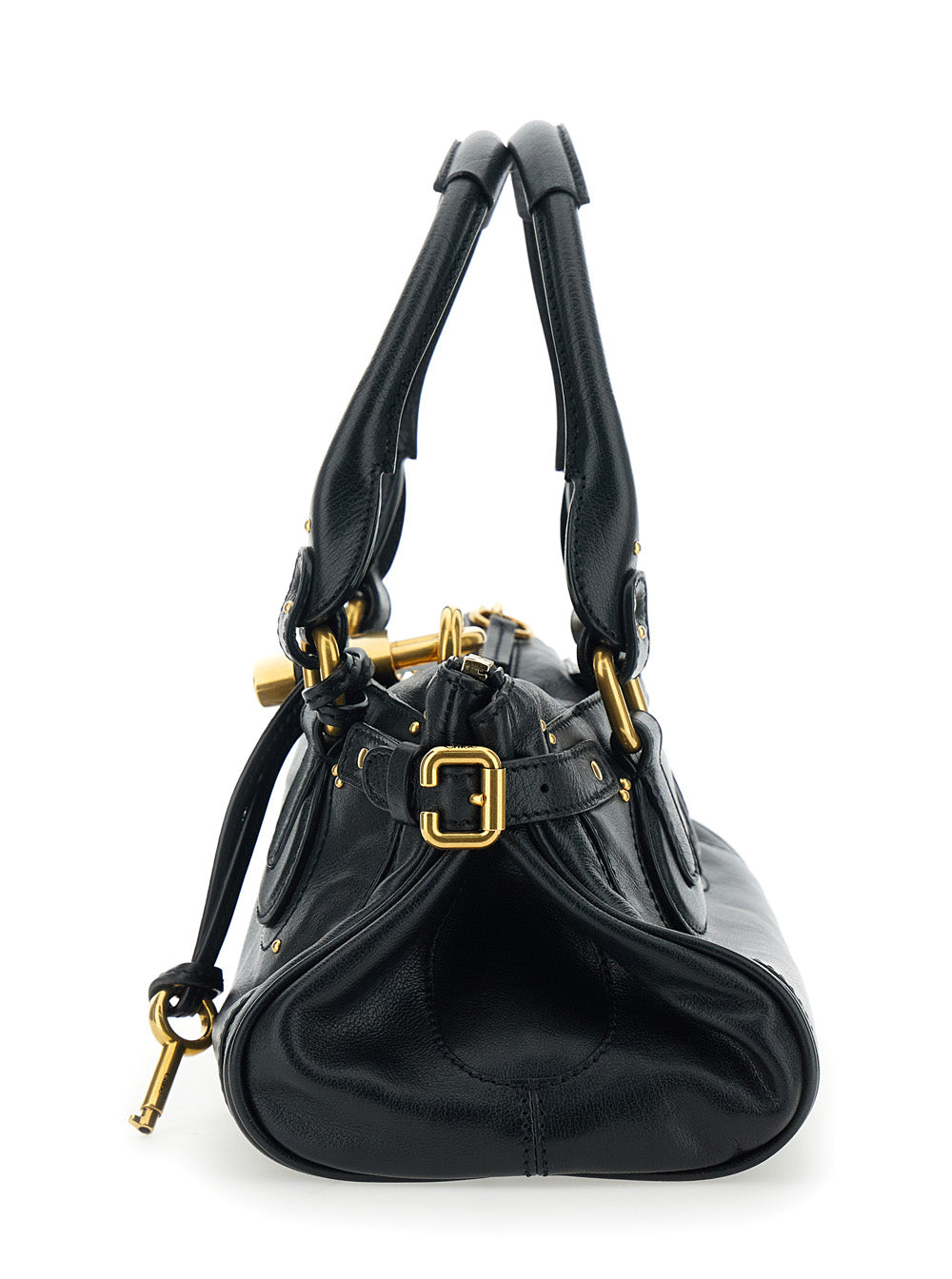 Paddington Black Shoulder Bag With Oversized Lock And C-Shaped Buckles Grained Leather Woman