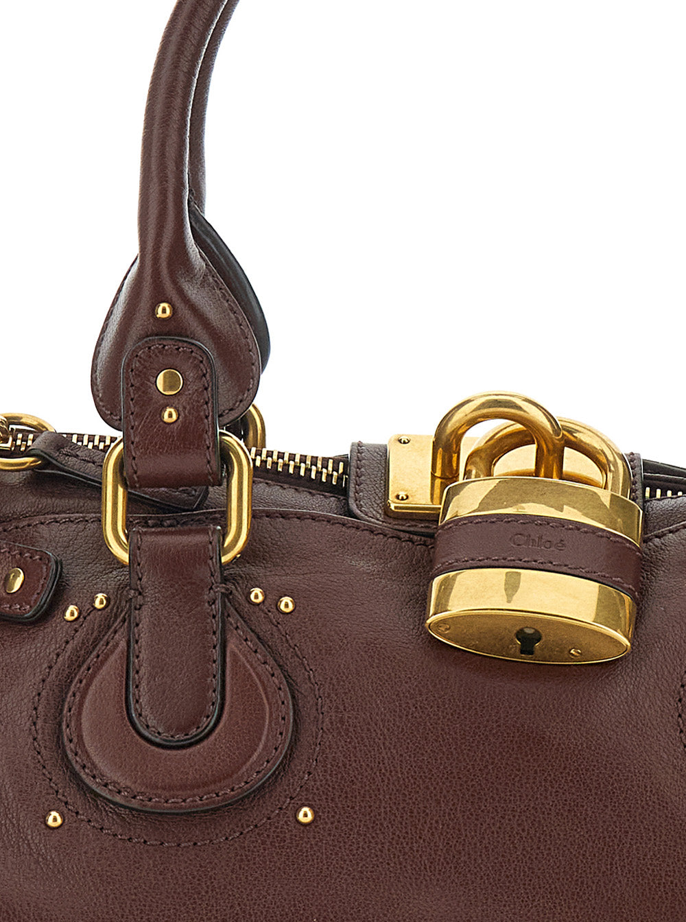 Brown Paddington Shoulder Bag With Oversized Lock And C-Shaped Buckles Leather For Women
