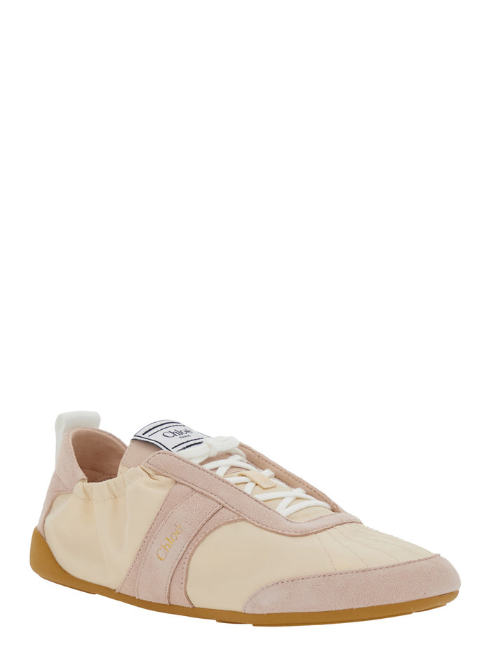 Sneaker Kick with Side Lettering Logo and Elasticized Details in Beige Fabric for Women Polyester