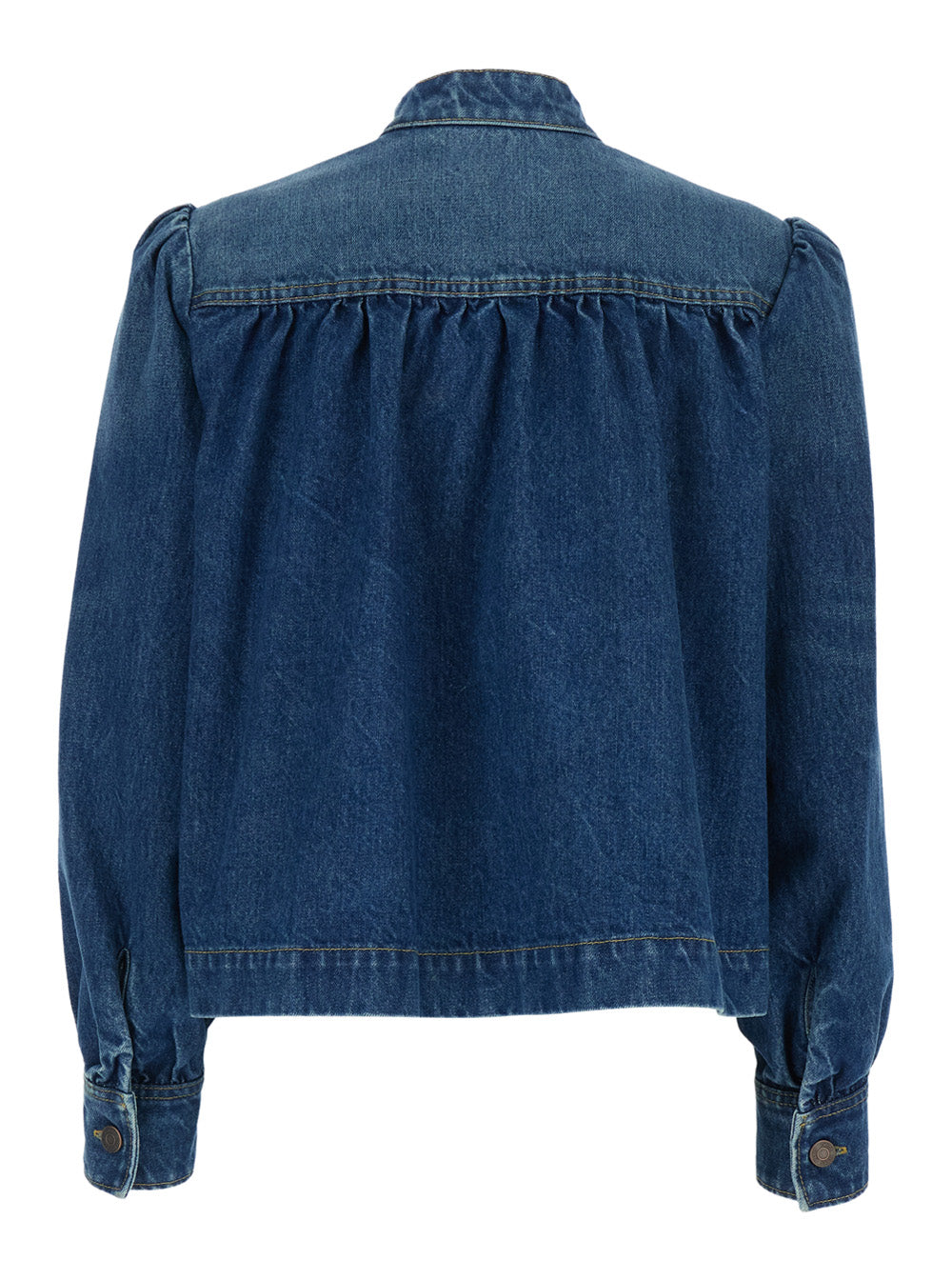 Blue Jacket with High Neck and Chain Detail on the Front in Denim Woman Blu Cotton Blazers