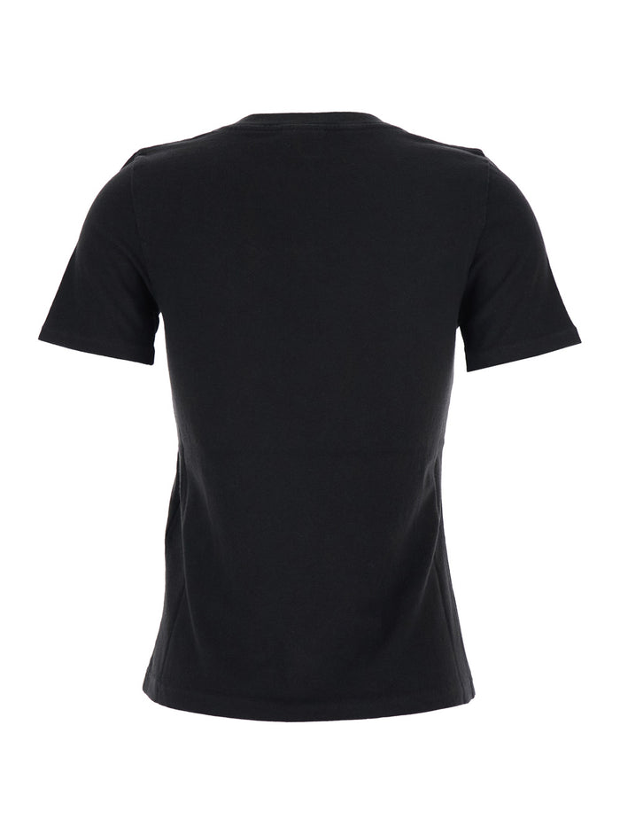 Black Crew Neck T-Shirt with Large Logo Print on the Front in Cotton for Women Tshirts And Polo Shirts