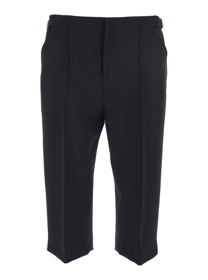 Black Bermuda with Side Buckle Closure and Front Pleats in Wool for Women Shorts