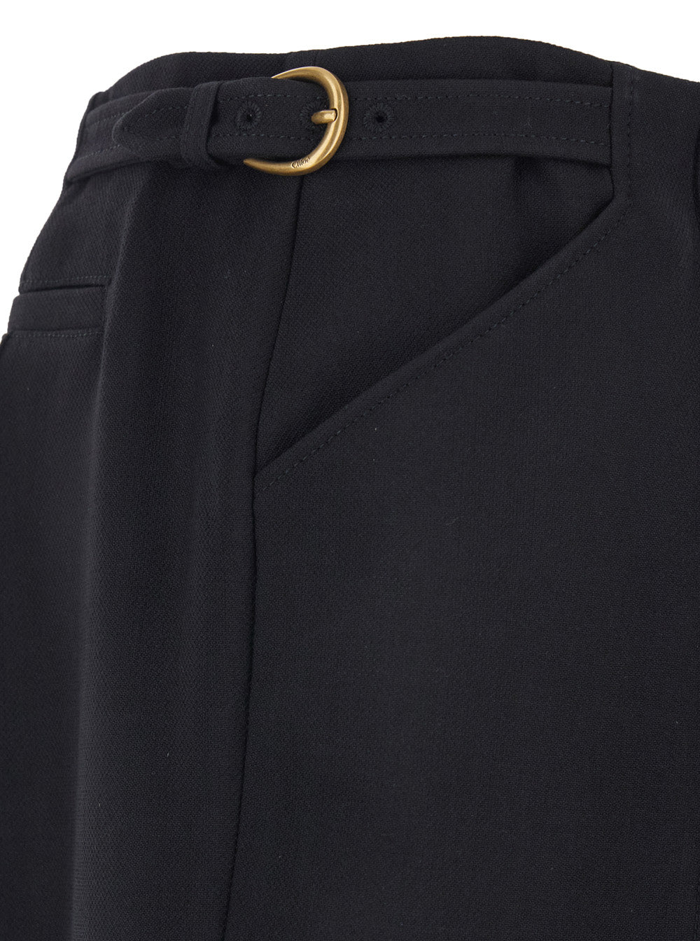 Black Bermuda with Side Buckle Closure and Front Pleats in Wool for Women Shorts