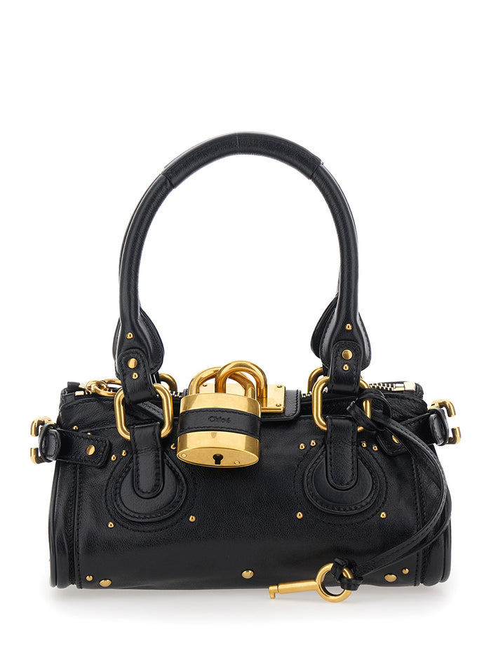 Paddington Black Handbag with Lock on the Front and Two Top Handles in Leather Woman Hand Bags