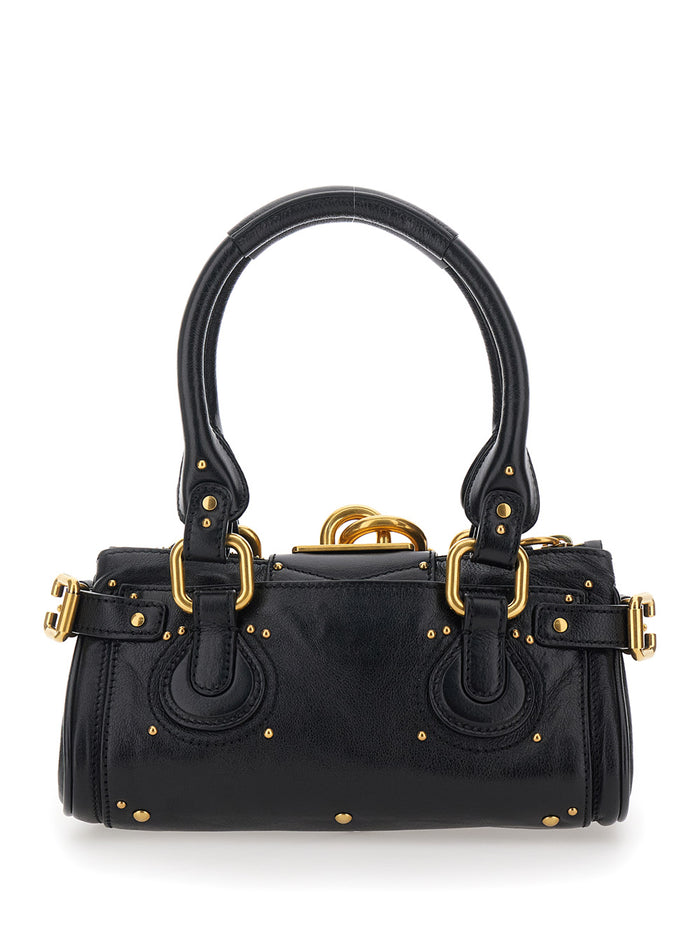 Paddington Black Handbag with Lock on the Front and Two Top Handles in Leather Woman Hand Bags