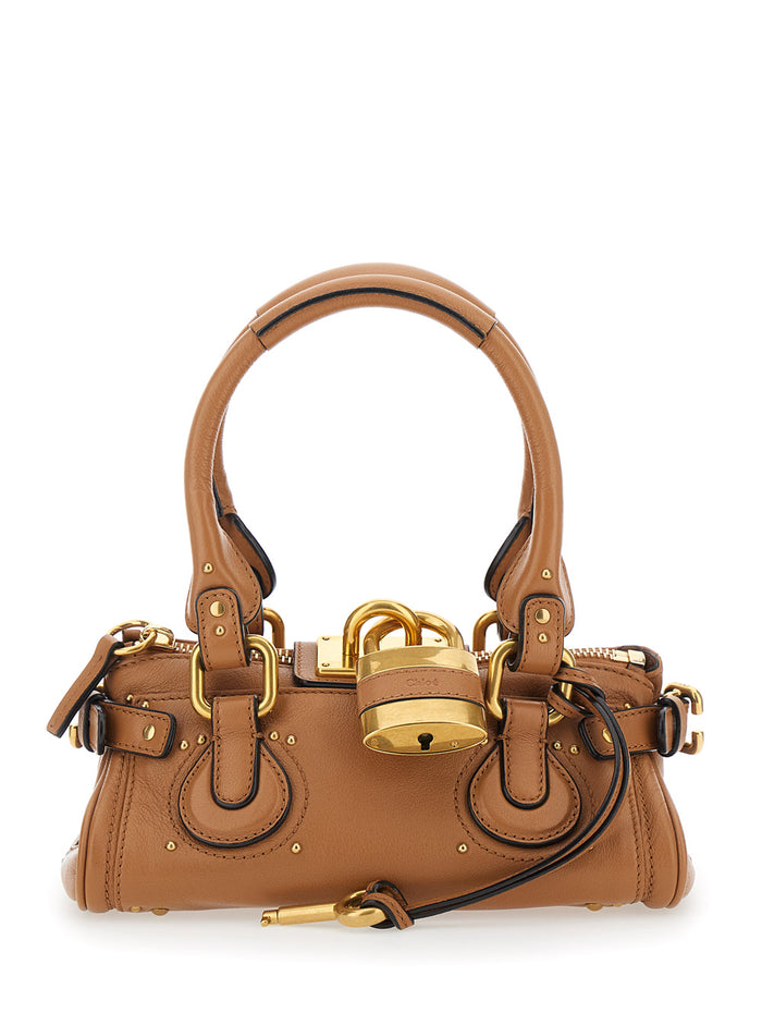 Paddington Brown Handbag with Lock on the Front and Two Top Handles in Leather Woman Hand Bags
