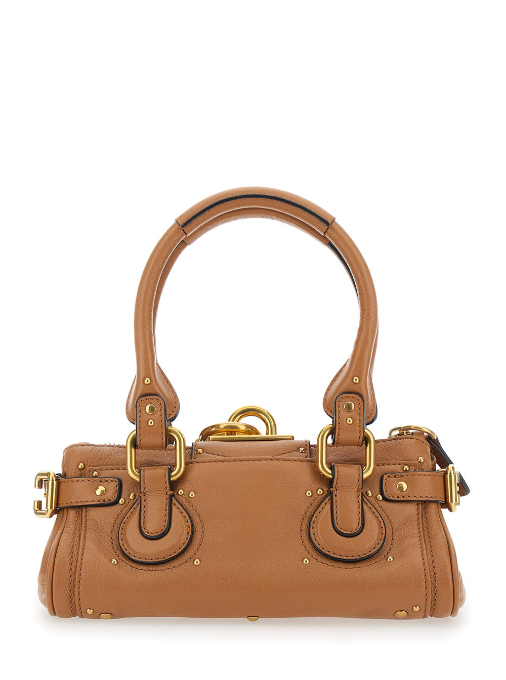 Paddington Brown Handbag with Lock on the Front and Two Top Handles in Leather Woman Hand Bags