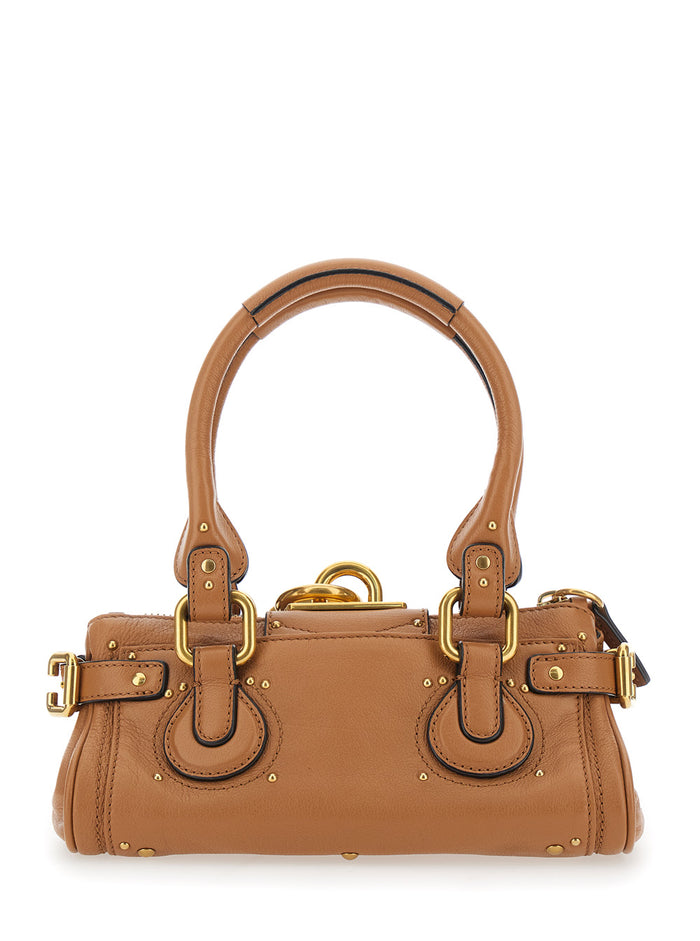 Paddington Brown Handbag with Lock on the Front and Two Top Handles in Leather Woman Hand Bags