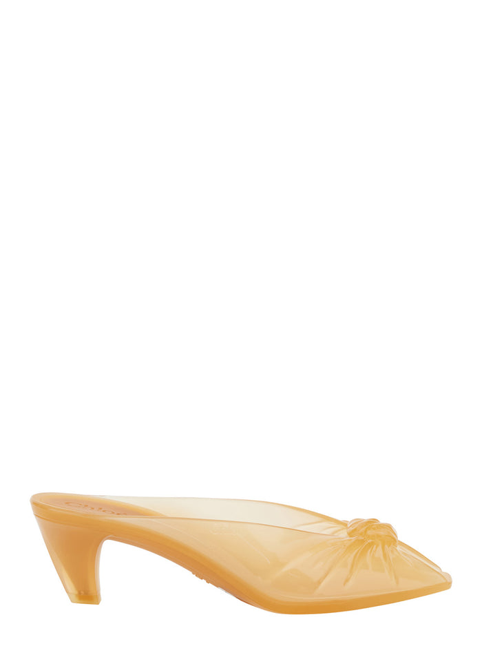Azia Sandals With Shaped Straps In Champagne Glitter Leather For Women Orange Heels