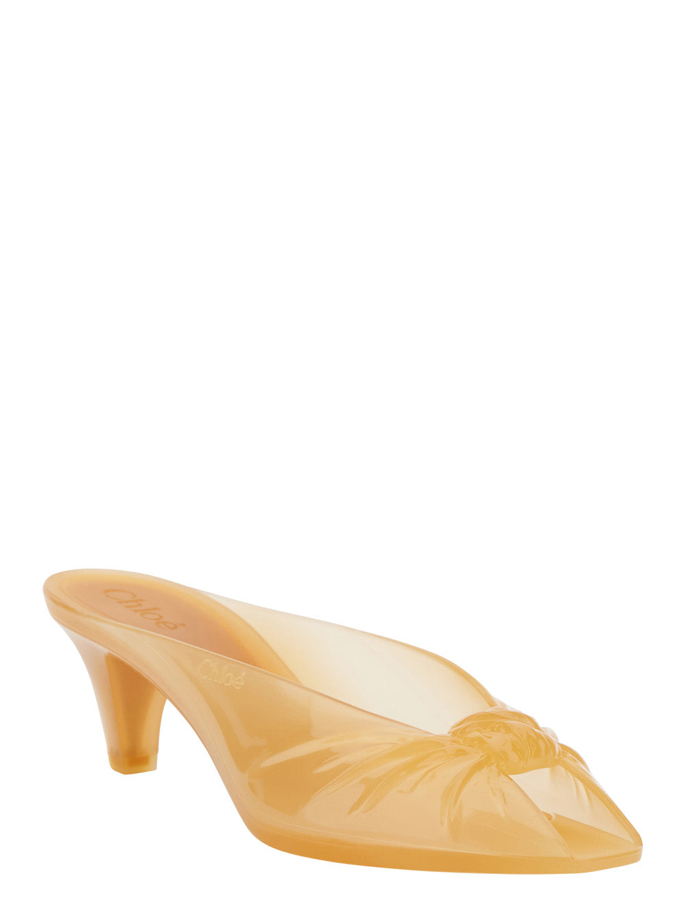 Azia Sandals With Shaped Straps In Champagne Glitter Leather For Women Orange Heels