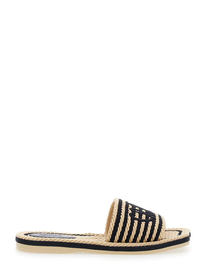 Sandals 19a With Shaped Straps In White Leather For Women White/black Flat Shoes