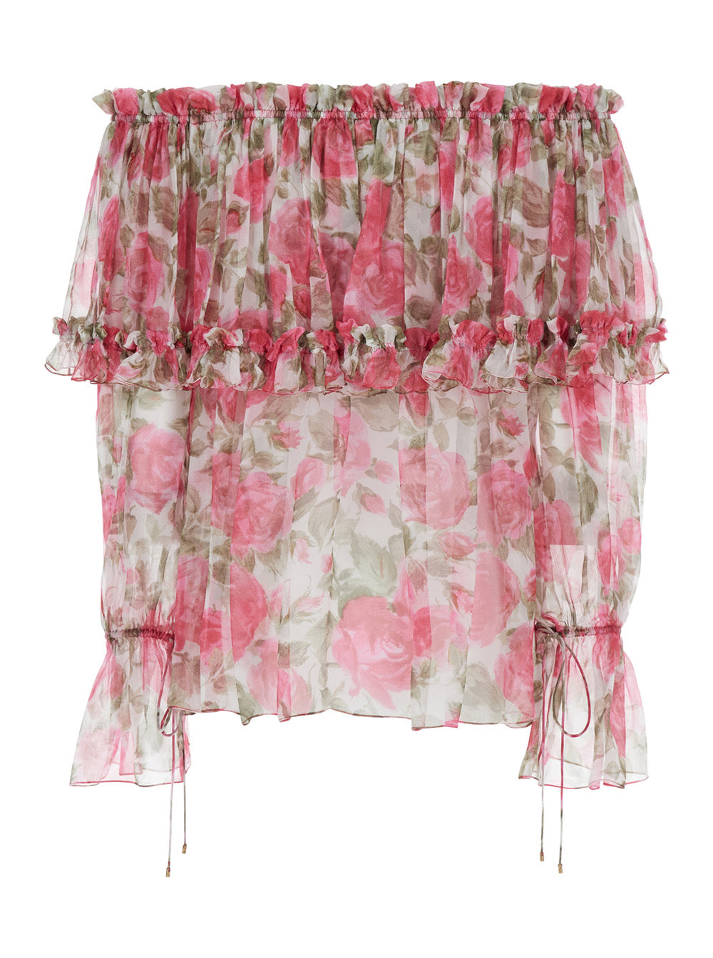 Pink Off Shoulder Top With All-Over Floral Print In Silk For Women Shirts And Blouses
