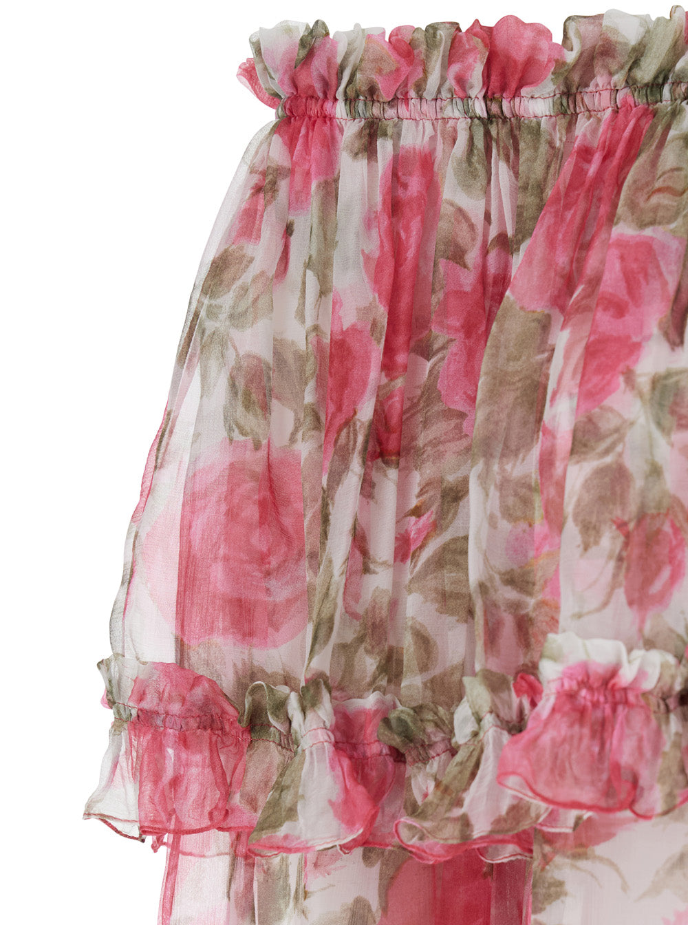 Pink Off Shoulder Top With All-Over Floral Print In Silk For Women Shirts And Blouses