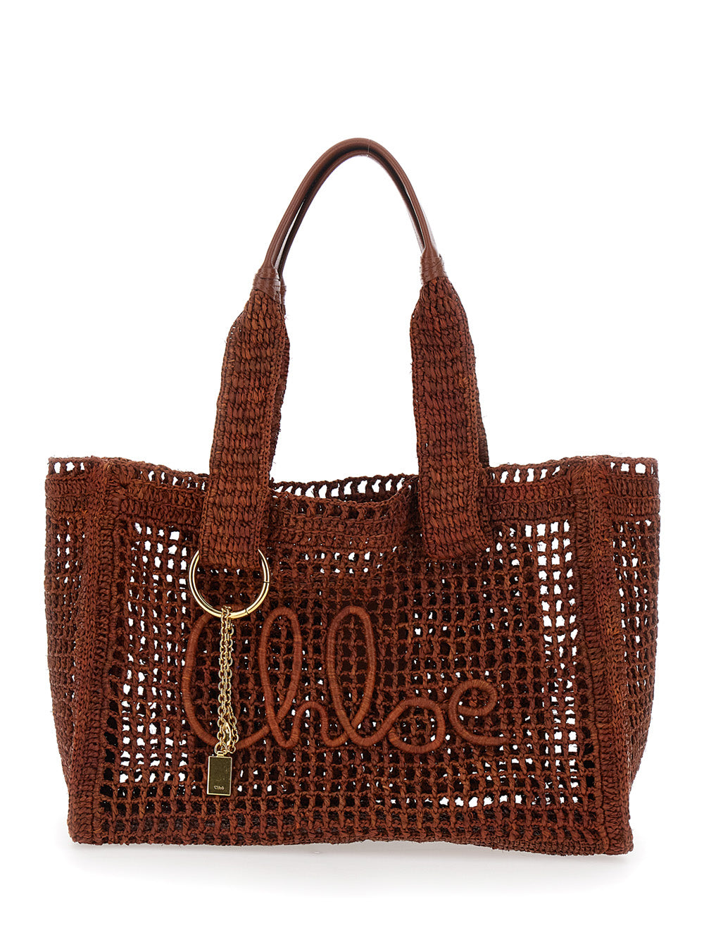 Summer Banana Brown Tote Bag With Lock Detail And Lettering Logo Raffia For Women