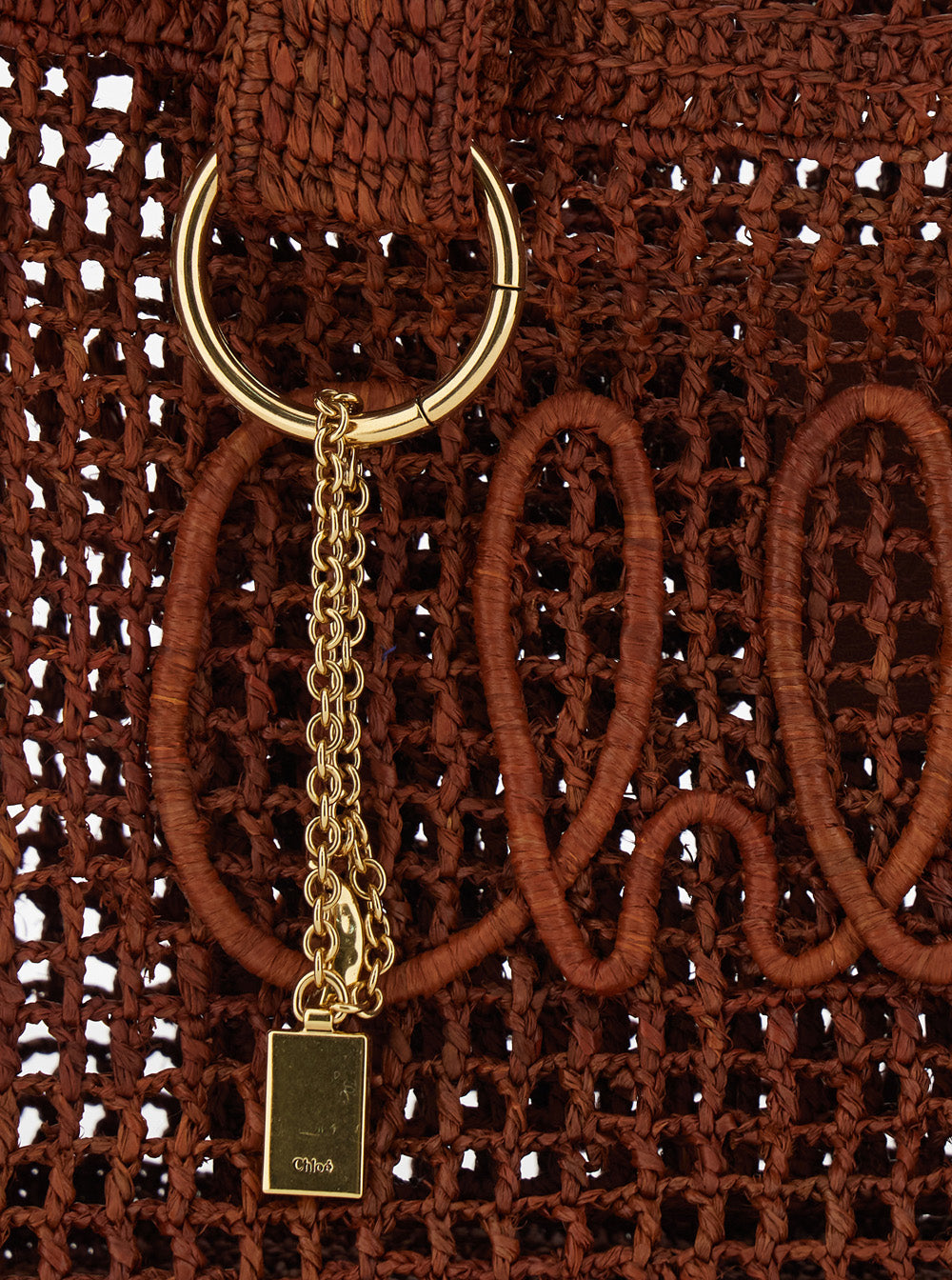 Summer Banana Brown Tote Bag With Lock Detail And Lettering Logo Raffia For Women