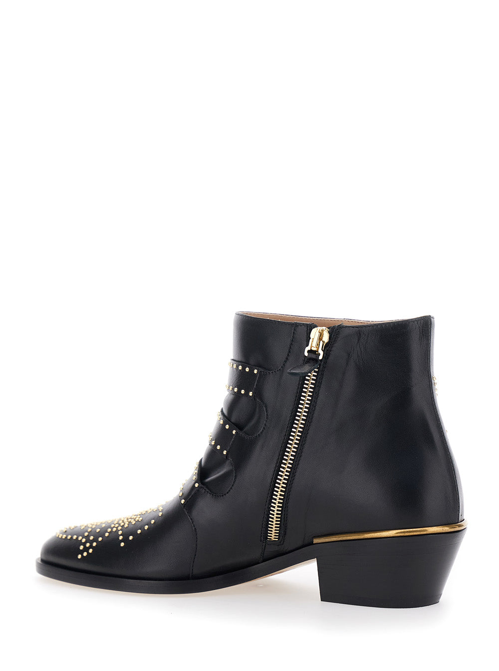 Susan Black Ankle Boots with Stud Decoration in Leather for Women Calf