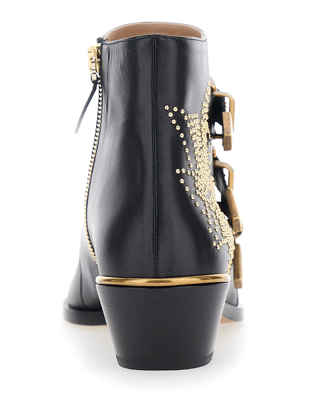 Susan Black Ankle Boots with Stud Decoration in Leather for Women Calf