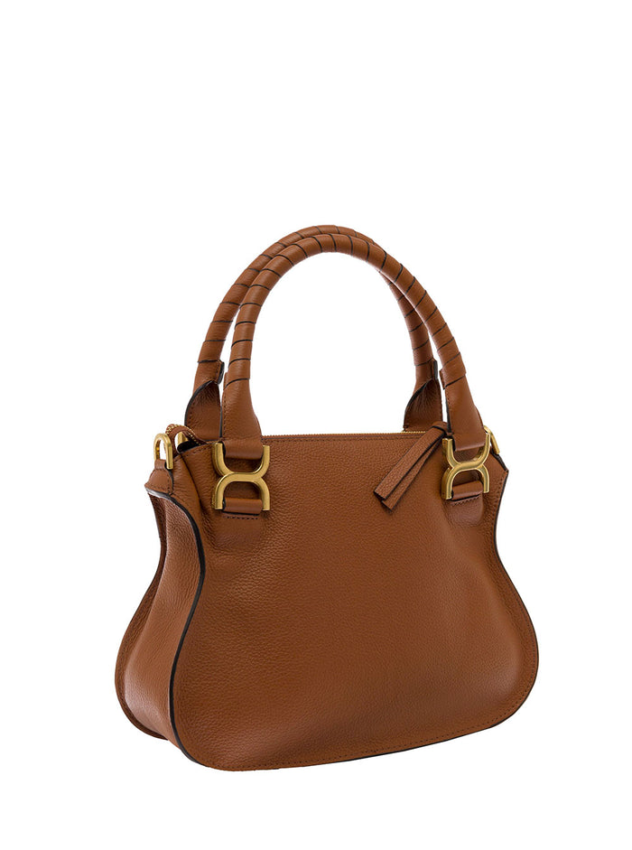 Mercie Brown Handbag with Logo Embossed on the Front in Leather Woman Calf Hand Bags
