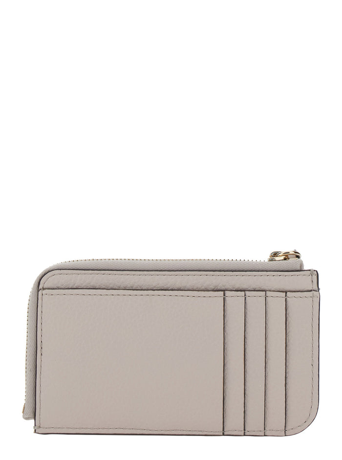 Wallet with Logo Charm on the Front and Top Zip Closure in Grey Hammered Leather for Women Products