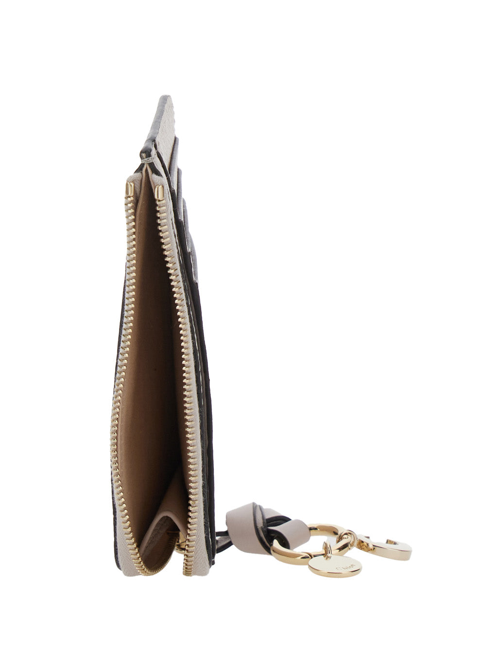 Wallet with Logo Charm on the Front and Top Zip Closure in Grey Hammered Leather for Women Products