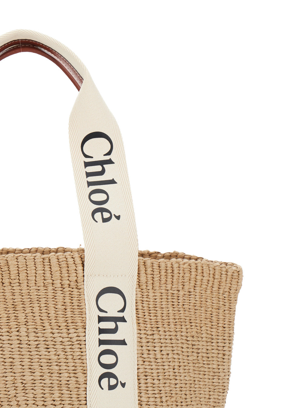 Woody Beige Shopper With Logo Shoulder Strap In Woven Natural Fibers Woman Tote Bags