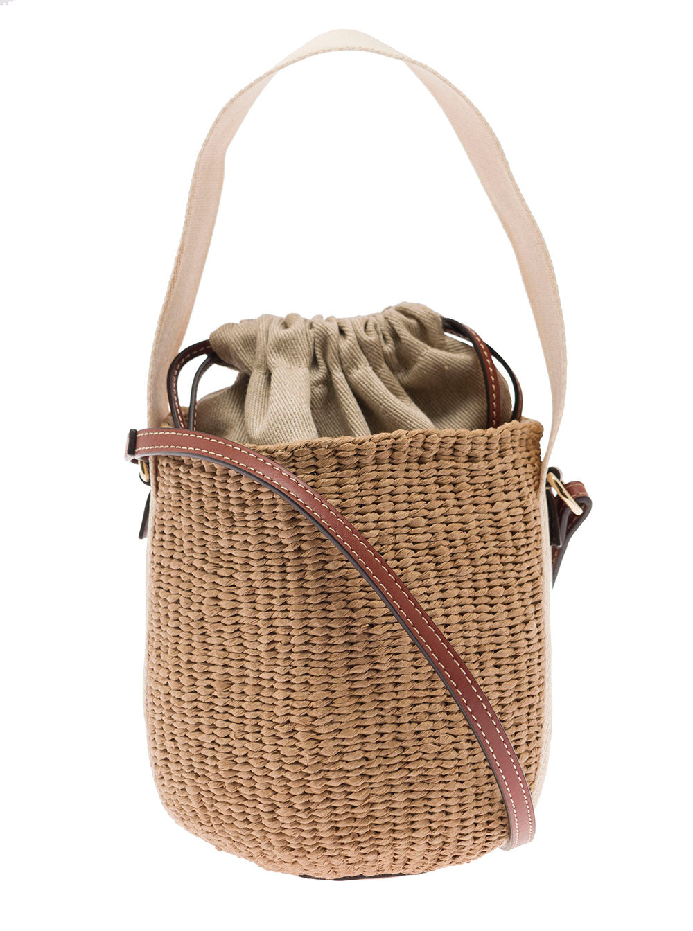 Beige Woody Small Hand Bucket In Raffia For Women Paper Crossbody Bags