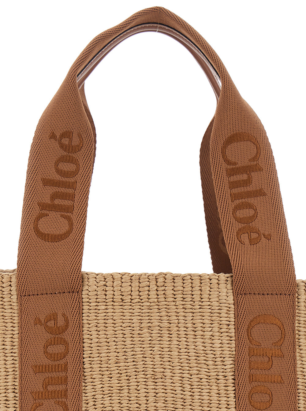 Beige Woody Tote Bag With Logo Woven Natural Fibers For Women