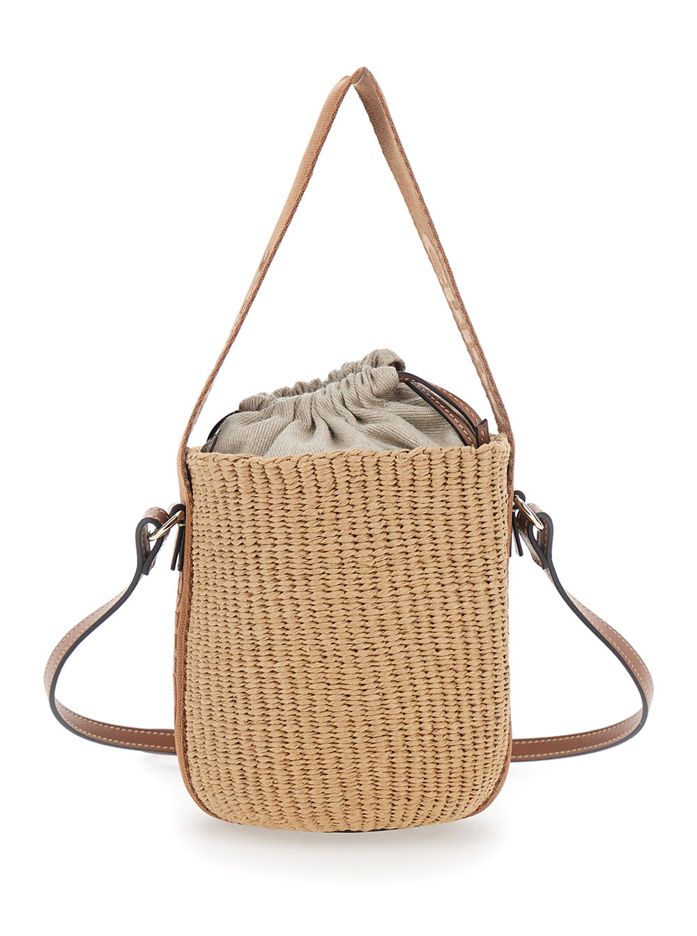 Beige small Woody Handbag in Raffia for women Textile Paper Crossbody Bags