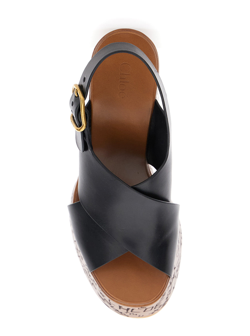 Maxime Wedges with High Engraved Heel and Black Leather Cross-Strap Thong Sandals for Women Calf