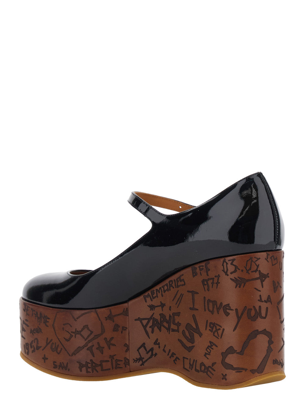 Black Wedges With Mary Jane Strap Leather For Women