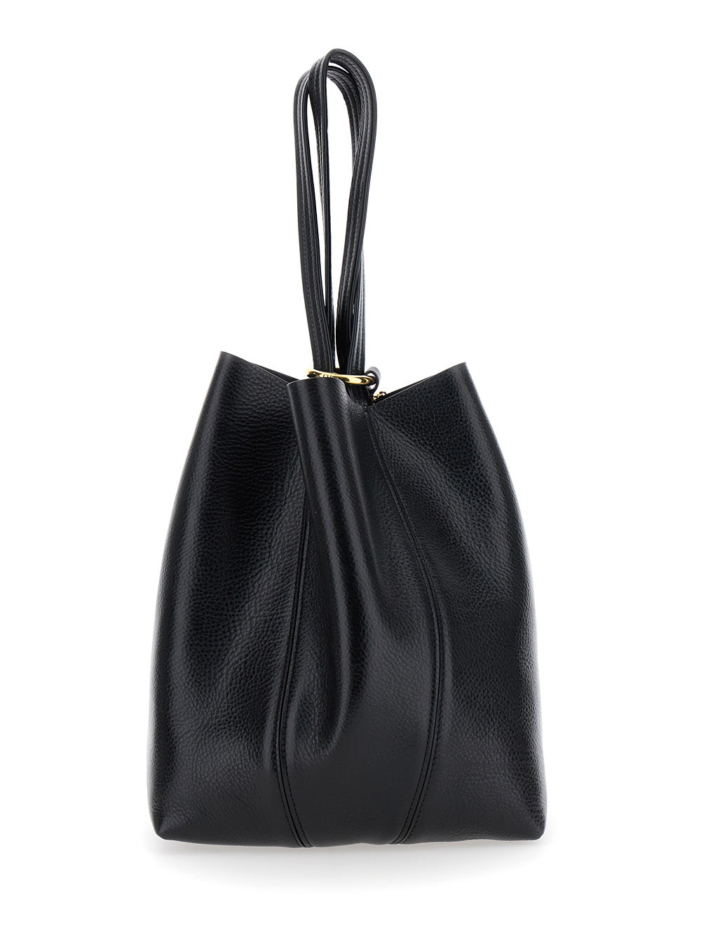 Shoulder Bag Spin With Logoed Metal Medals Black Grained Leather For Women