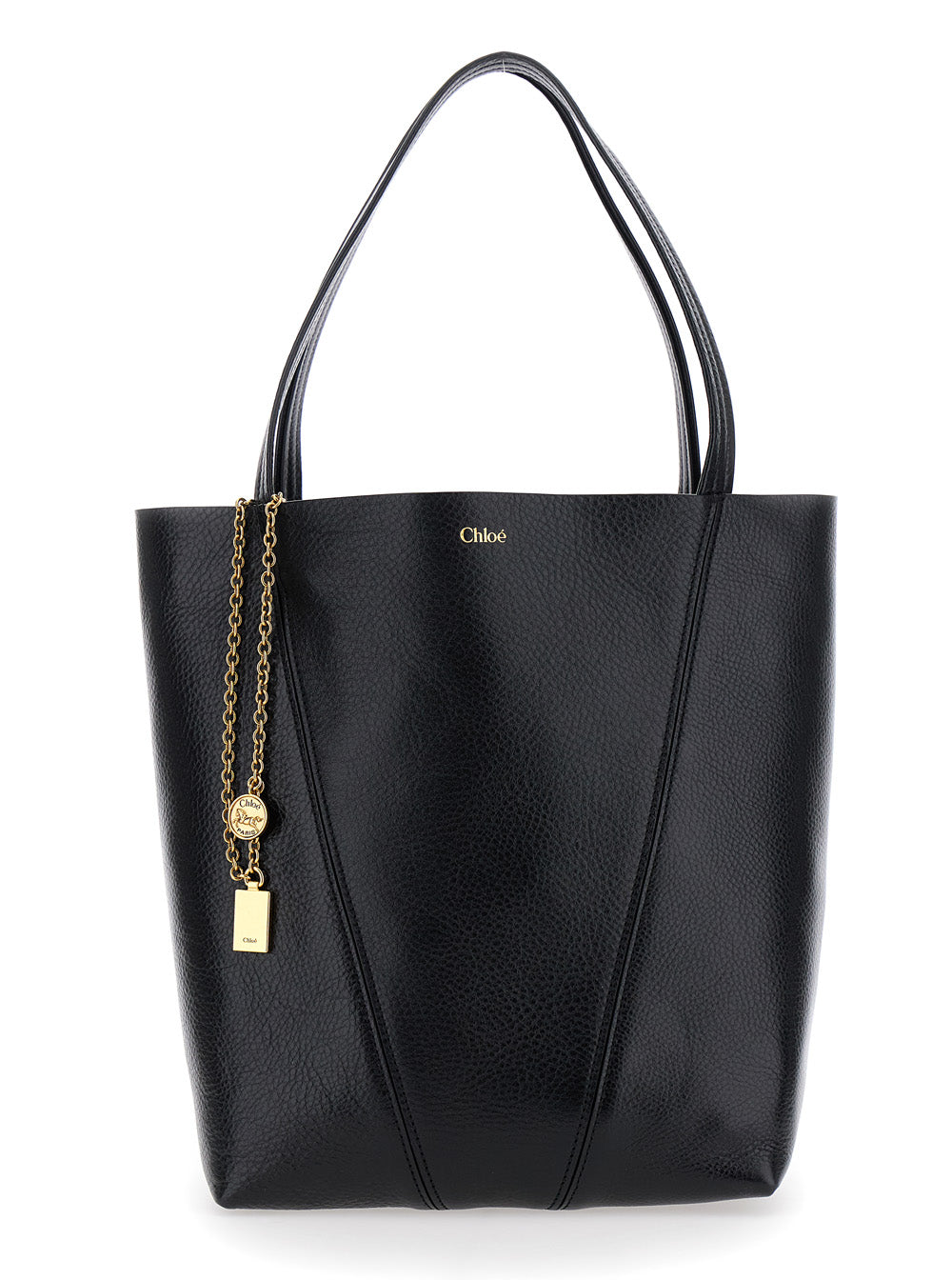 Shoulder Bag Spin With Logoed Metal Medals Black Grained Leather For Women
