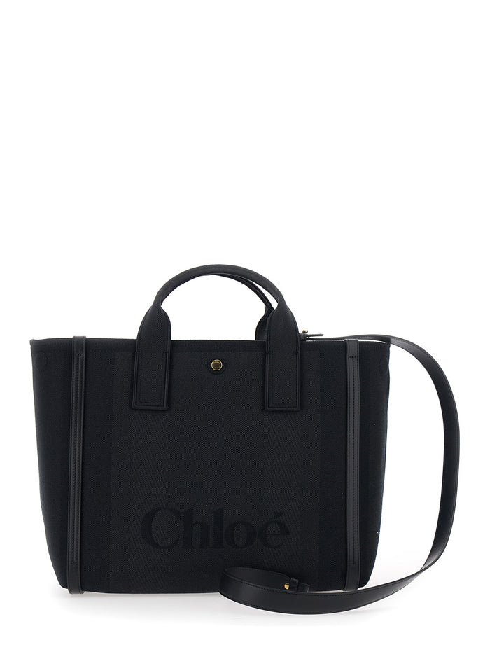 Tote bag Carry Media with Logo Printed on the Front in Black Cotton Canvas for Women Polyester Other Fibres Hand