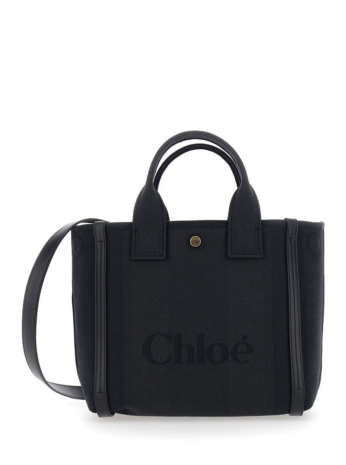 Carry Black Small Handbag with Logo Embossed on the Front in Cotton Canvas for Women Polyester Other Fibres Hand Bags