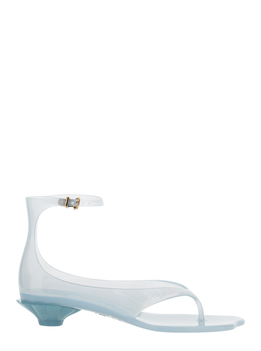 Jelly Blue Sandals with Logo Imprinted on the Side and Ankle Buckle Closure in TPU Woman Light Thermoplastic Polyurethane Flat Shoes