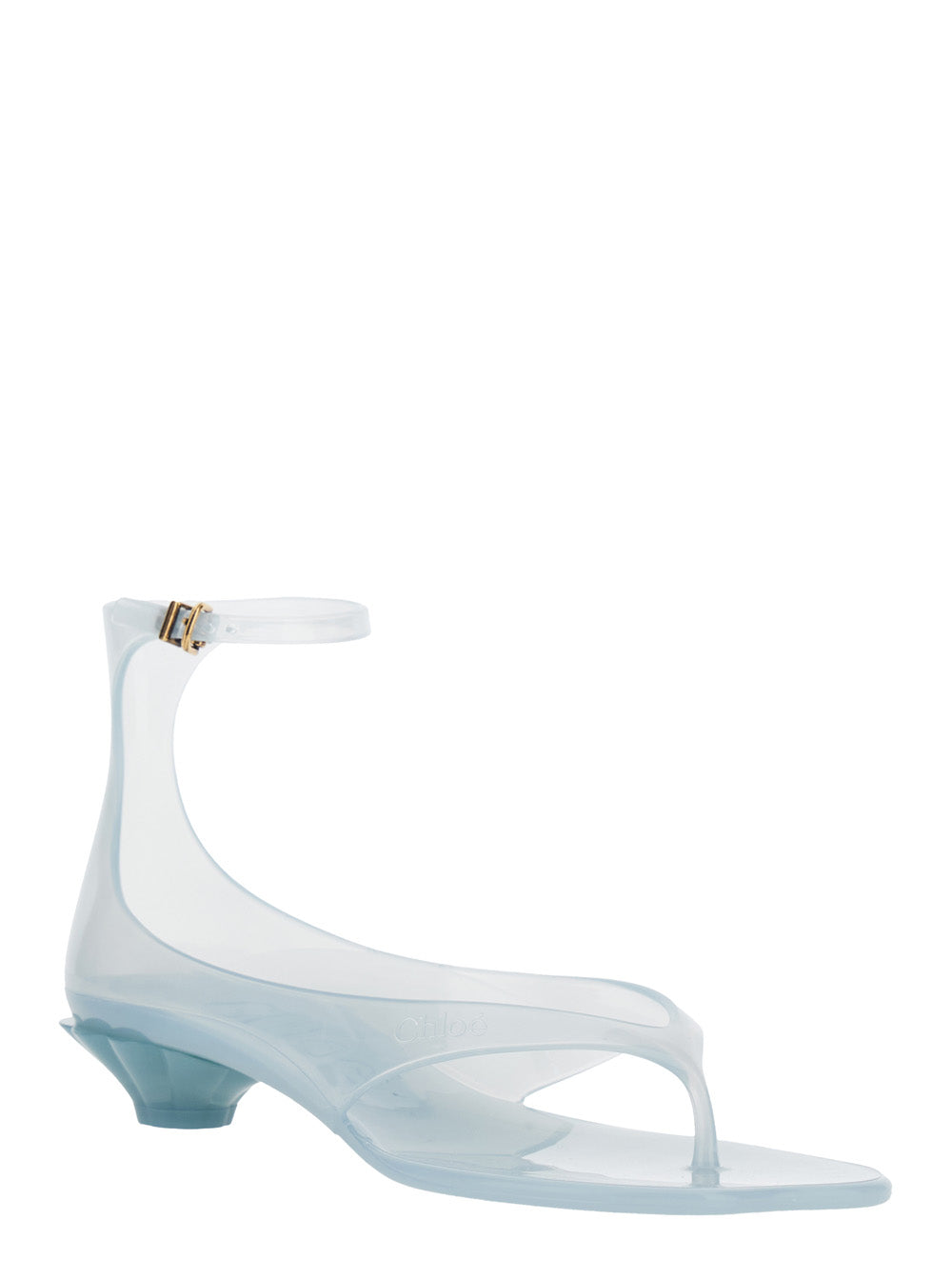 Jelly Blue Sandals with Logo Imprinted on the Side and Ankle Buckle Closure in TPU Woman Light Thermoplastic Polyurethane Flat Shoes
