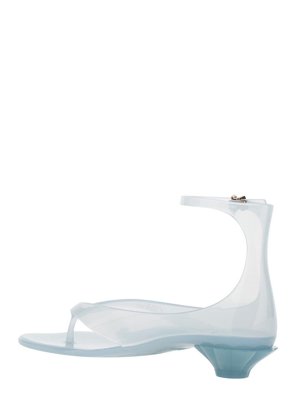 Jelly Blue Sandals with Logo Imprinted on the Side and Ankle Buckle Closure in TPU Woman Light Thermoplastic Polyurethane Flat Shoes
