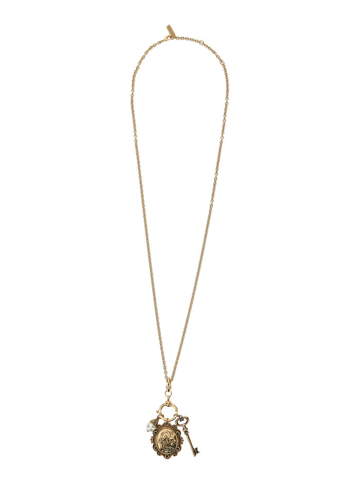 Necklace with Pendant and Chain Design in Gold-Colored Brass for Women Metallic Necklaces
