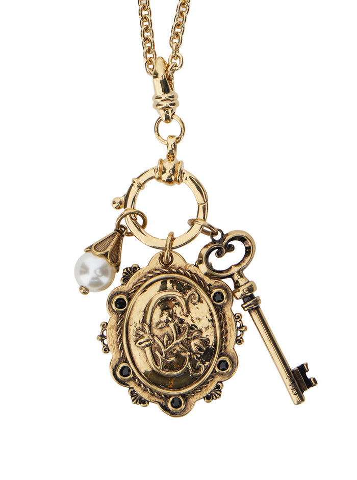 Necklace with Pendant and Chain Design in Gold-Colored Brass for Women Metallic Necklaces